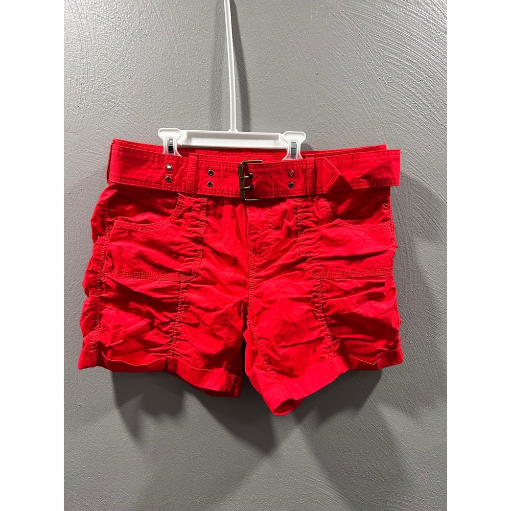 Indie Girl Red Ruched Belted Cargo Shorts Size 13 Y2K Aesthetic Utility